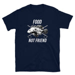 Navy blue short sleeve T-Shirt with lionfish food not friend design on front of shirt, adult size 3XL.