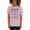Person wearing a short sleeve t-shirt with mola mola moods design in color heather prism lilac.