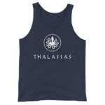 Navy color version of the thalassas unisex tank top design, adult size M